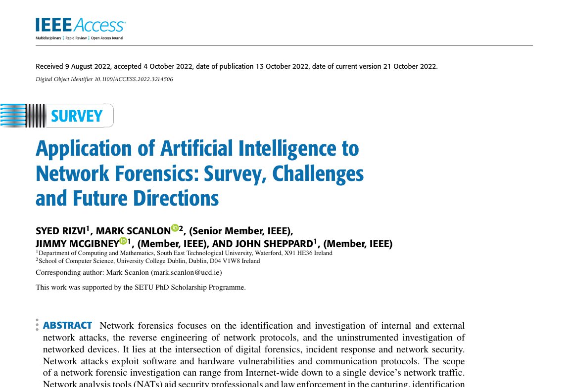 Preview of Application of Artificial Intelligence to Network Forensics: Survey, Challenges and Future Directions