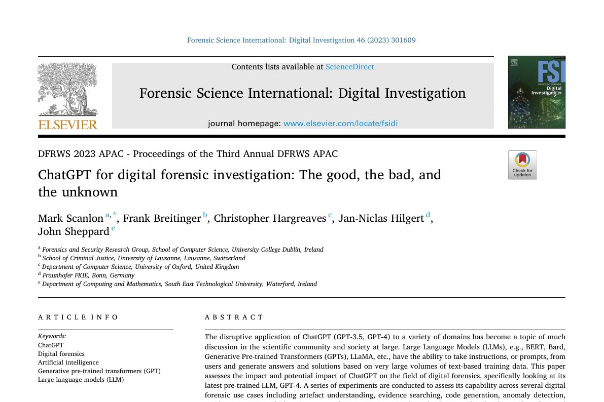 Preview of ChatGPT for digital forensic investigation: The good, the bad, and the unknown