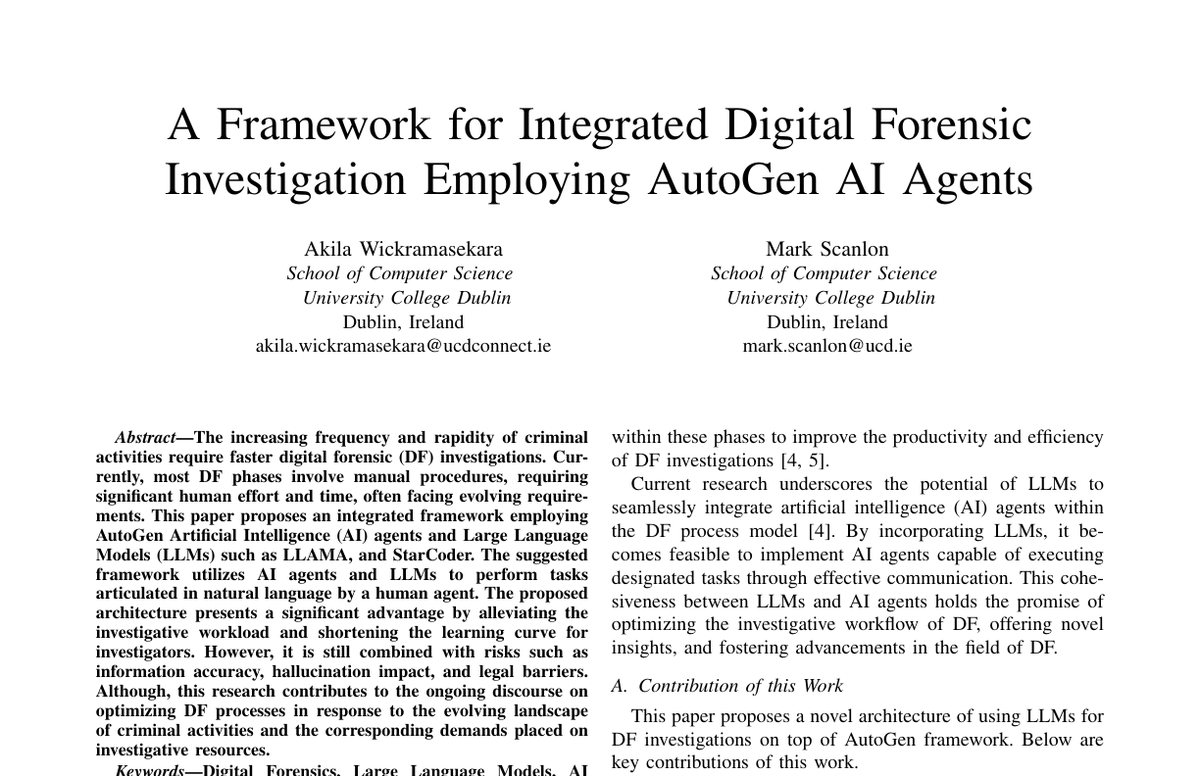 Preview of A Framework for Integrated Digital Forensic Investigation Employing AutoGen AI Agents