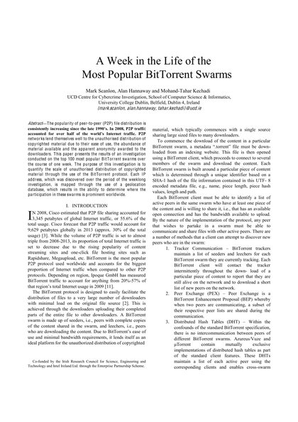 First-page preview of A week in the Life of the Most Popular BitTorrent Swarms