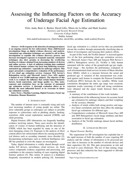 First-page preview of Assessing the Influencing Factors on the Accuracy of Underage Facial Age Estimation