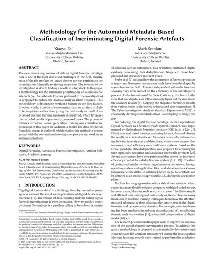 First-page preview of Methodology for the Automated Metadata-Based Classification of Incriminating Digital Forensic Artefacts