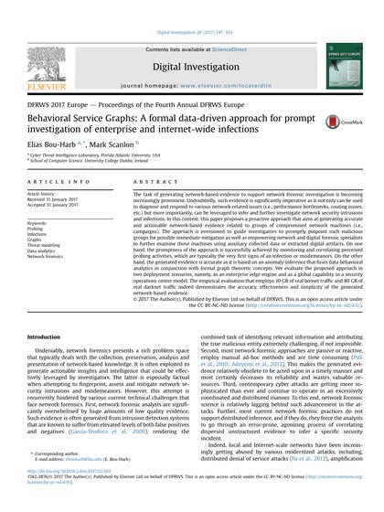 First-page preview of Behavioral Service Graphs: A Formal Data-Driven Approach for Prompt Investigation of Enterprise and Internet-wide Infections