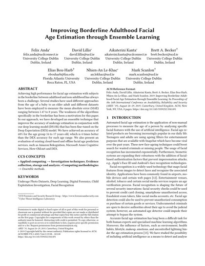 First-page preview of Improving Borderline Adulthood Facial Age Estimation through Ensemble Learning