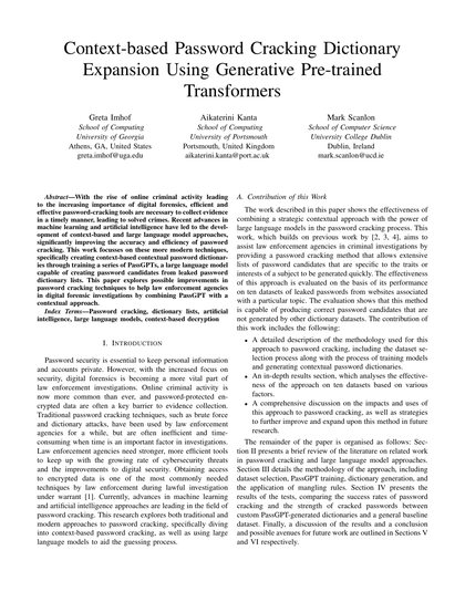 First-page preview of Context Based Password Cracking Dictionary Expansion Using Generative Pre-trained Transformers