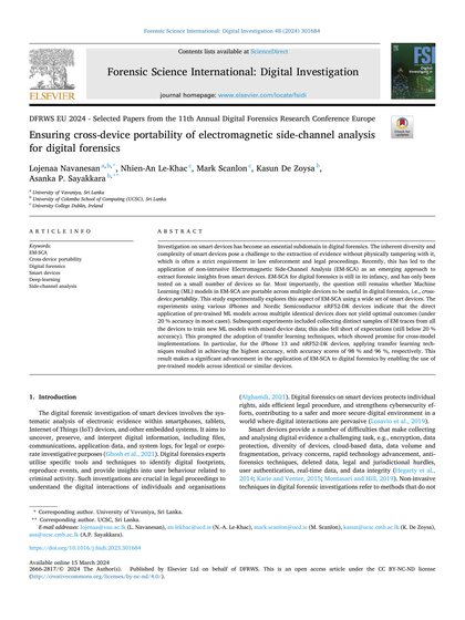 First-page preview of Ensuring Cross-Device Portability of Electromagnetic Side-Channel Analysis for Digital Forensics