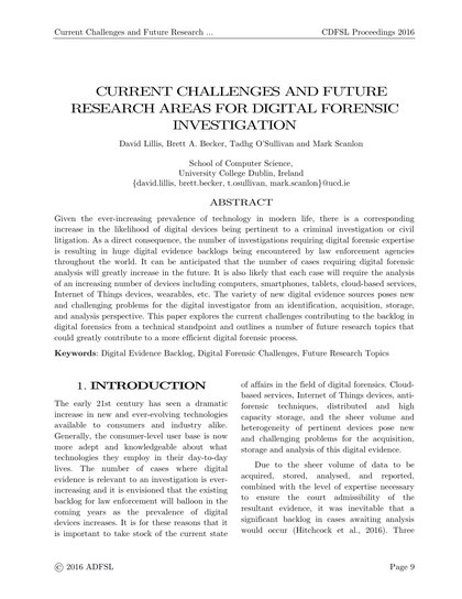 First-page preview of Current Challenges and Future Research Areas for Digital Forensic Investigation