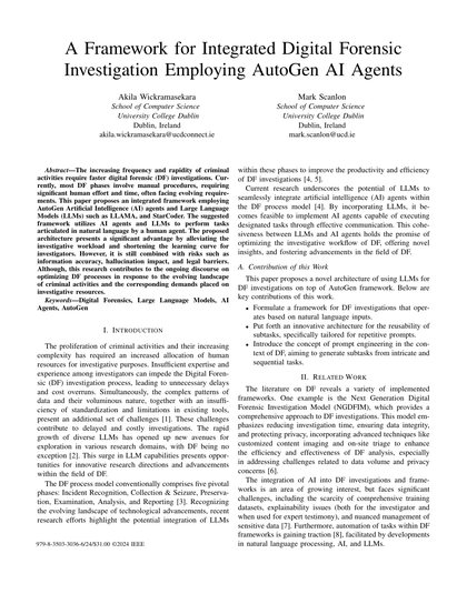 First-page preview of A Framework for Integrated Digital Forensic Investigation Employing AutoGen AI Agents