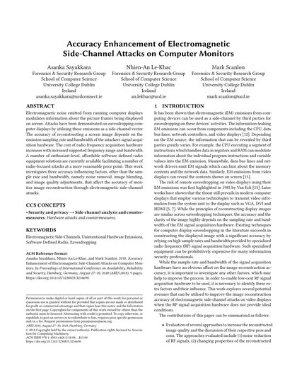 First-page preview of Accuracy Enhancement of Electromagnetic Side-channel Attacks on Computer Monitors