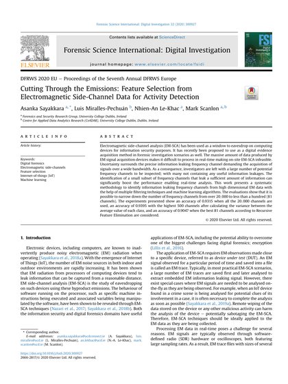 First-page preview of Cutting through the Emissions: Feature Selection from Electromagnetic Side-Channel Data for Activity Detection
