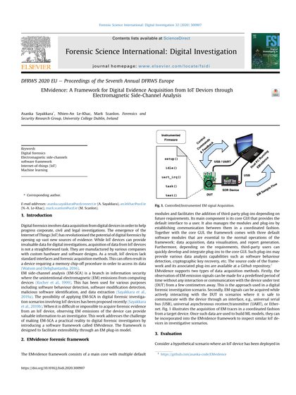 First-page preview of EMvidence: A Framework for Digital Evidence Acquisition from IoT Devices through Electromagnetic Side-Channel Analysis