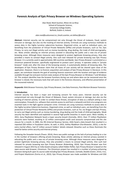 First-page preview of Forensic Analysis of Epic Privacy Browser on Windows Operating Systems