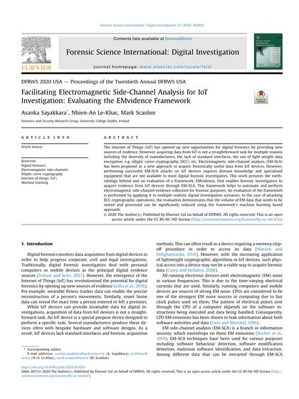 First-page preview of Facilitating Electromagnetic Side-Channel Analysis for IoT Investigation: Evaluating the EMvidence Framework
