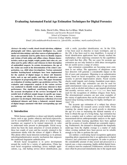 First-page preview of Evaluating Automated Facial Age Estimation Techniques for Digital Forensics