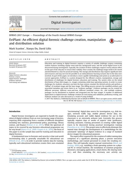 First-page preview of EviPlant: An Efficient Digital Forensic Challenge Creation, Manipulation, and Distribution Solution
