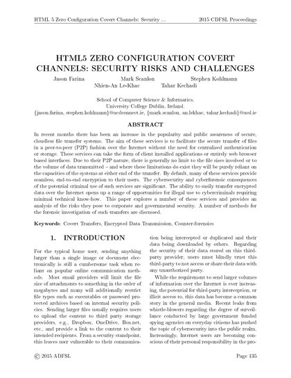 First-page preview of HTML5 Zero Configuration Covert Channels: Security Risks and Challenges