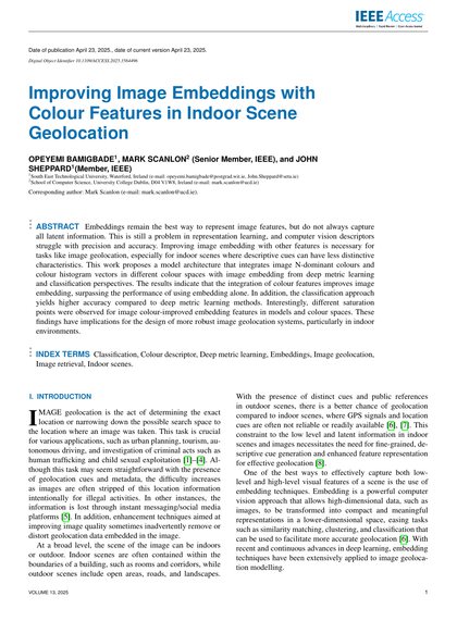 First-page preview of Improving Image Embeddings with Colour Features in Indoor Scene Geolocation