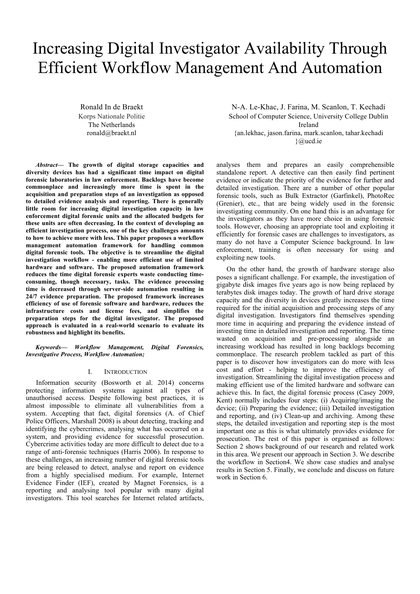 First-page preview of Increasing Digital Investigator Availability through Efficient Workflow Management and Automation