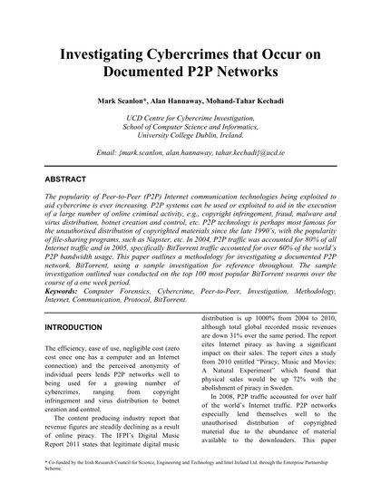 First-page preview of Investigating Cybercrimes That Occur on Documented P2P Networks