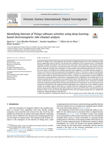 First-page preview of Identifying Internet of Things Software Activities using Deep Learning-based Electromagnetic Side-Channel Analysis