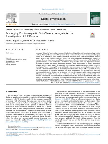 First-page preview of Leveraging Electromagnetic Side-Channel Analysis for the Investigation of IoT Devices