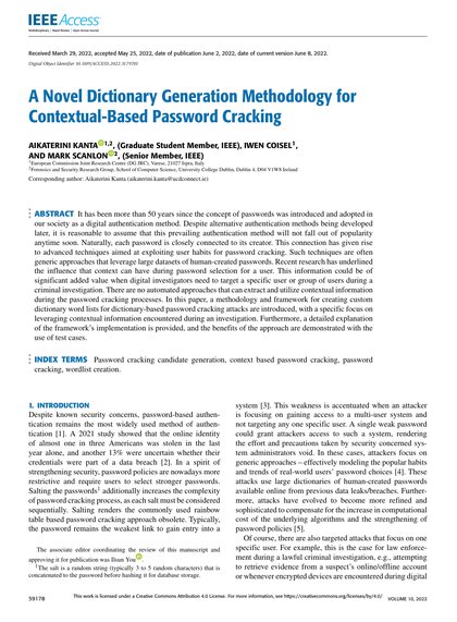 First-page preview of A Novel Dictionary Generation Methodology for Contextual-Based Password Cracking