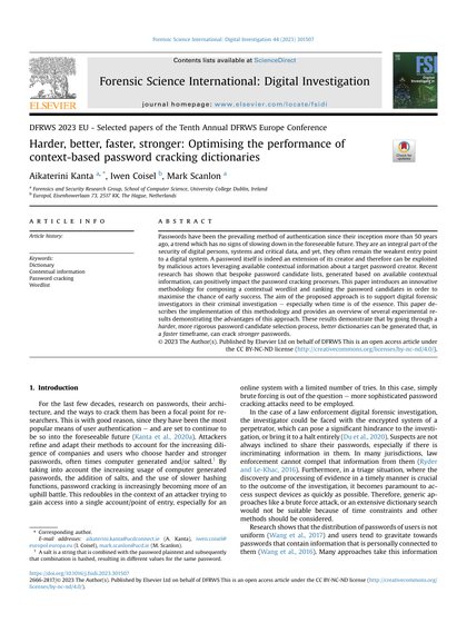 First-page preview of Harder, Better, Faster, Stronger: Optimising the Performance of Context-Based Password Cracking Dictionaries