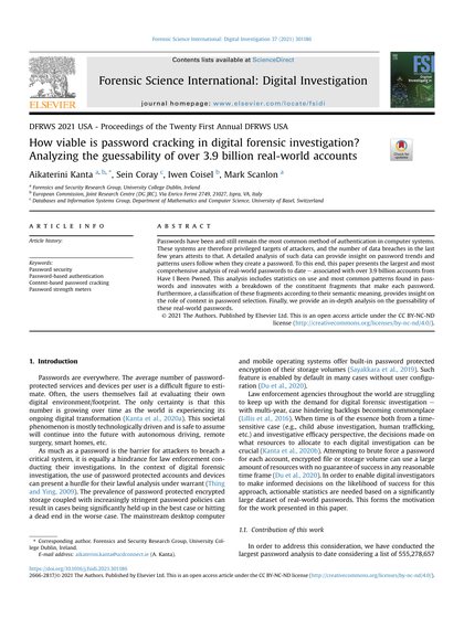 First-page preview of How Viable is Password Cracking in Digital Forensic Investigation? Analyzing the Guessability of over 3.9 Billion Real-World Accounts