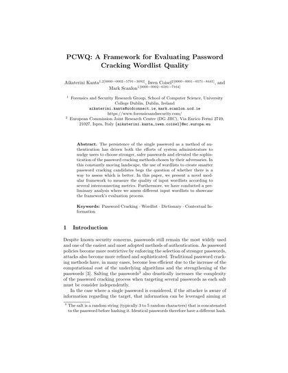 First-page preview of PCWQ: A Framework for Evaluating Password Cracking Wordlist Quality