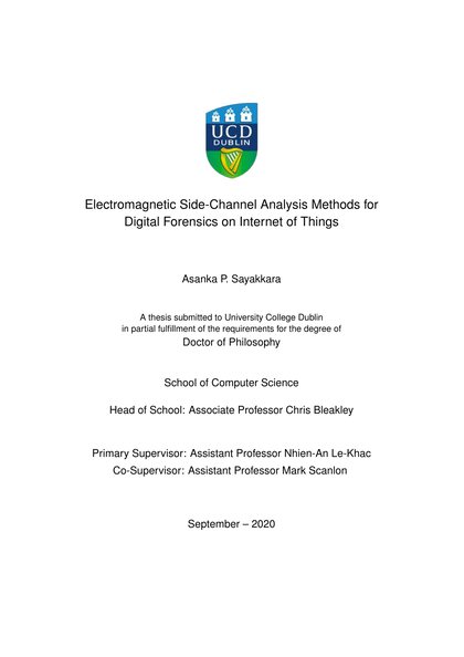 First-page preview of Electromagnetic Side-Channel Analysis Methods for Digital Forensics on Internet of Things