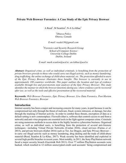 First-page preview of Private Web Browser Forensics: A Case Study on Epic Privacy Browser