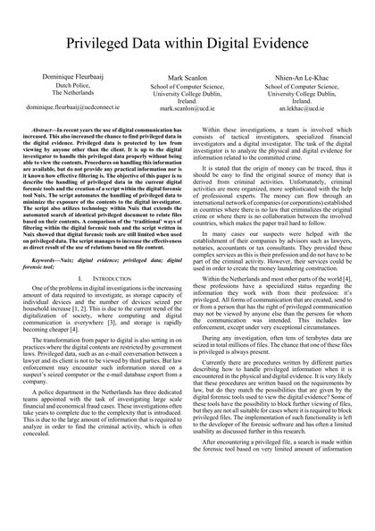 First-page preview of Privileged Data within Digital Evidence