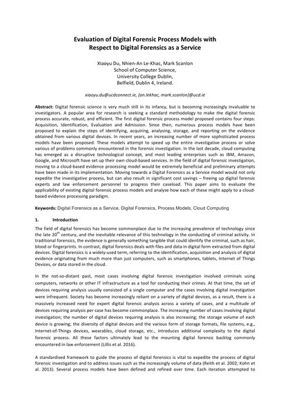 First-page preview of Evaluation of Digital Forensic Process Models with Respect to Digital Forensics as a Service