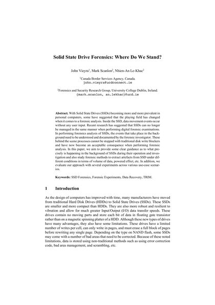First-page preview of Solid State Drive Forensics: Where Do We Stand?