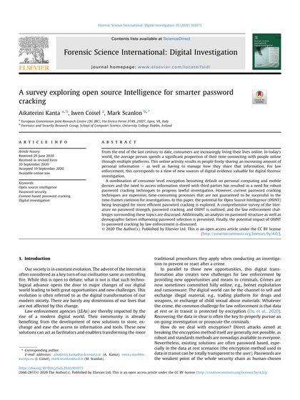 First-page preview of A Survey Exploring Open Source Intelligence for Smarter Password Cracking