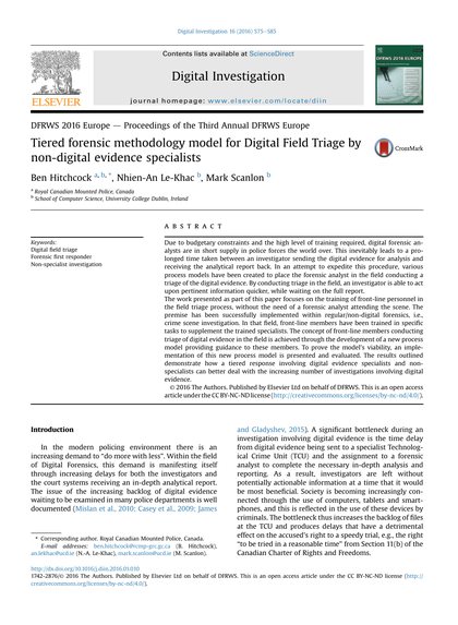 First-page preview of Tiered Forensic Methodology Model for Digital Field Triage by Non-Digital Evidence Specialists