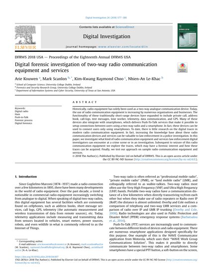 First-page preview of Digital Forensic Investigation of Two-Way Radio Communication Equipment and Services