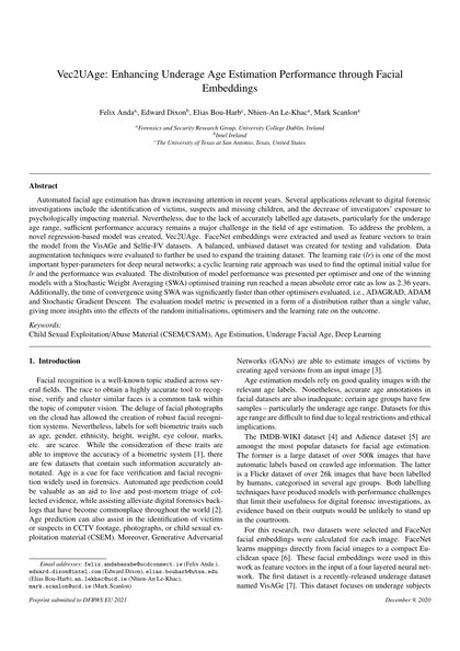 First-page preview of Vec2UAge: Enhancing Underage Age Estimation Performance through Facial Embeddings